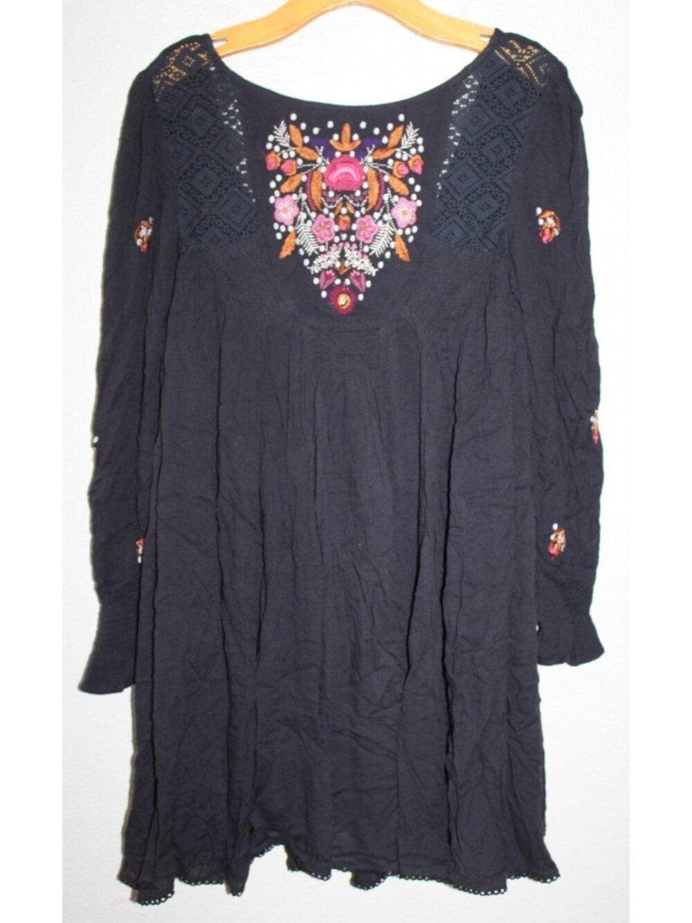 Free People Womens Black Embroidered Mini Dress See Measurements